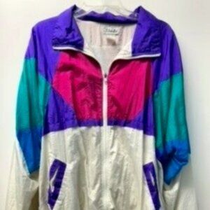 Vintage 1980s/90s Slade Windbreaker jacket, Women's size L, color block design